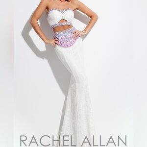 RACHEL ALLEN SZ-0 7150 WHITE LACE 2 PIECE PROM/FORMAL/ SPECIAL OCCASION DRESS